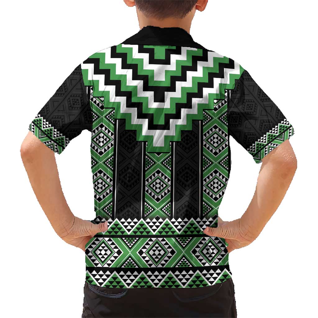 Green Taniko Pattern Aotearoa Family Matching Short Sleeve Bodycon Dress and Hawaiian Shirt Niho Taniwha Mix Poutama LT14 - Polynesian Pride