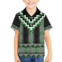 Green Taniko Pattern Aotearoa Family Matching Short Sleeve Bodycon Dress and Hawaiian Shirt Niho Taniwha Mix Poutama LT14 Son's Shirt Green - Polynesian Pride