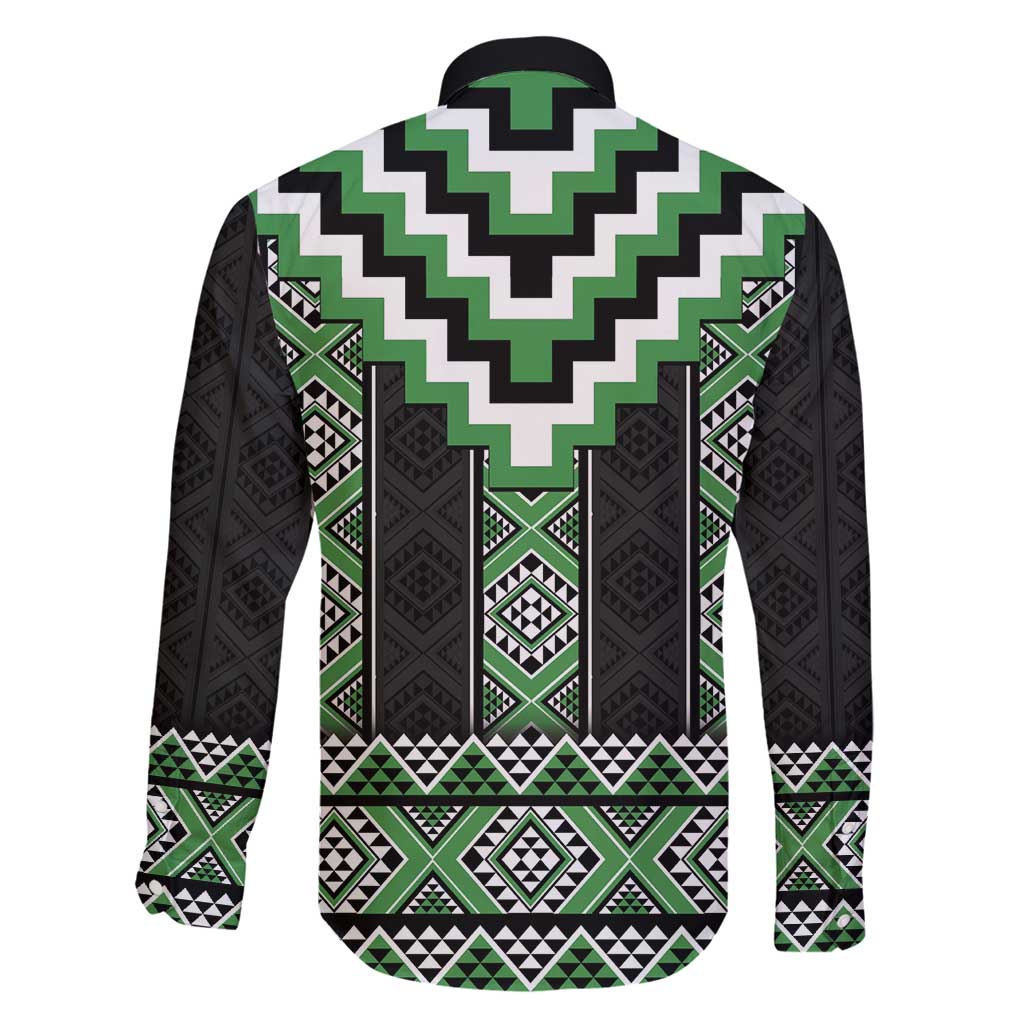 Green Taniko Pattern Aotearoa Family Matching Tank Maxi Dress and Hawaiian Shirt Niho Taniwha Mix Poutama LT14 - Polynesian Pride