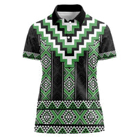 Green Taniko Pattern Aotearoa Women Polo Shirt Niho Taniwha Mix Poutama LT14 Female Green - Polynesian Pride