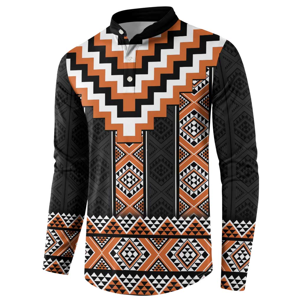 Orange Taniko Pattern Aotearoa Button Sweatshirt Niho Taniwha Mix Poutama LT14