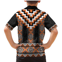 Orange Taniko Pattern Aotearoa Family Matching Mermaid Dress and Hawaiian Shirt Niho Taniwha Mix Poutama LT14 - Polynesian Pride