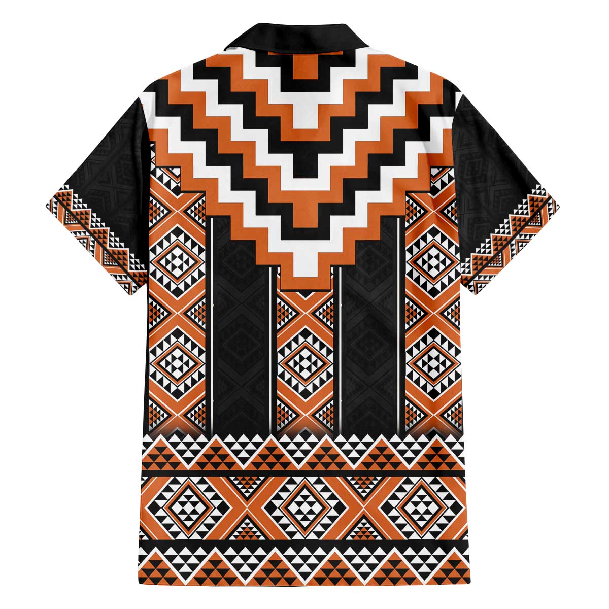 Orange Taniko Pattern Aotearoa Family Matching Off The Shoulder Long Sleeve Dress and Hawaiian Shirt Niho Taniwha Mix Poutama LT14 - Polynesian Pride