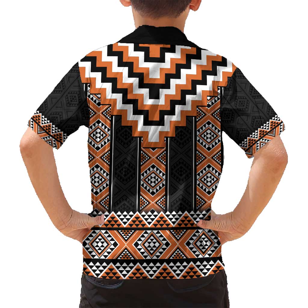 Orange Taniko Pattern Aotearoa Family Matching Summer Maxi Dress and Hawaiian Shirt Niho Taniwha Mix Poutama LT14 - Polynesian Pride