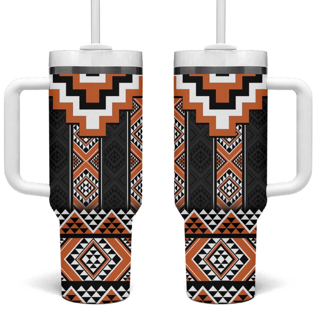 Orange Taniko Pattern Aotearoa Tumbler With Handle Niho Taniwha Mix Poutama LT14