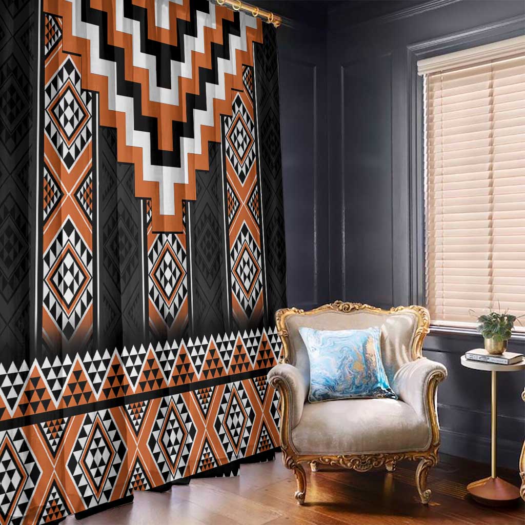 Orange Taniko Pattern Aotearoa Window Curtain Niho Taniwha Mix Poutama