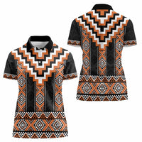 Orange Taniko Pattern Aotearoa Women Polo Shirt Niho Taniwha Mix Poutama LT14