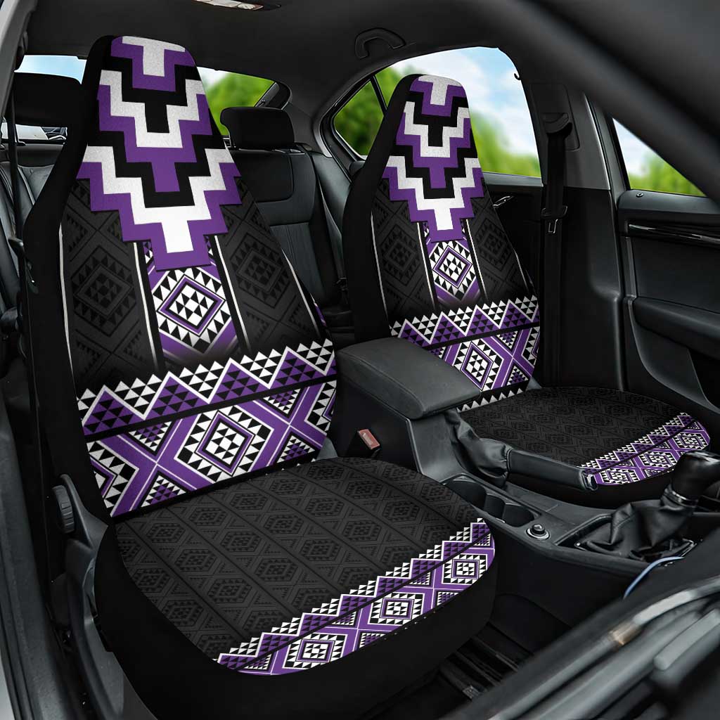 Purple Taniko Pattern Aotearoa Car Seat Cover Niho Taniwha Mix Poutama LT14 One Size Purple - Polynesian Pride