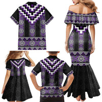 Purple Taniko Pattern Aotearoa Family Matching Mermaid Dress and Hawaiian Shirt Niho Taniwha Mix Poutama LT14 - Polynesian Pride