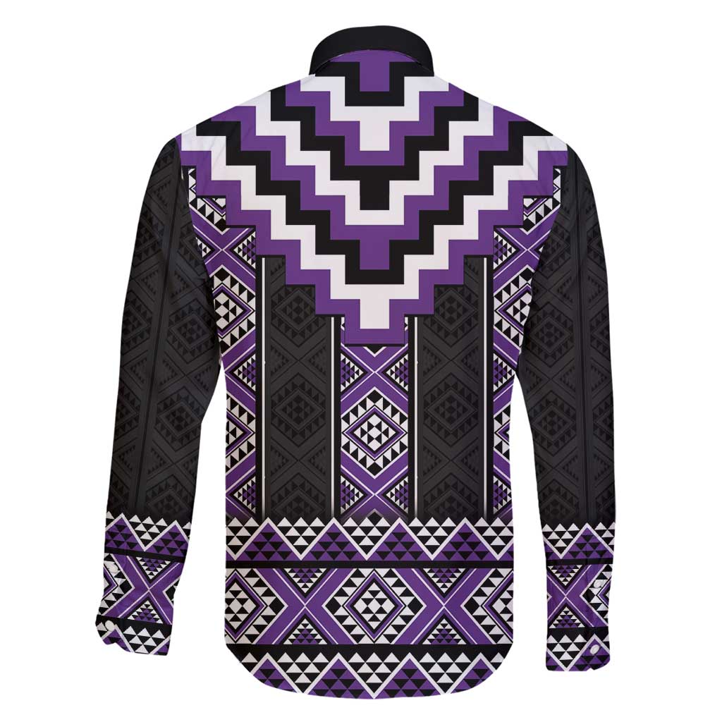Purple Taniko Pattern Aotearoa Family Matching Off Shoulder Maxi Dress and Hawaiian Shirt Niho Taniwha Mix Poutama LT14 - Polynesian Pride
