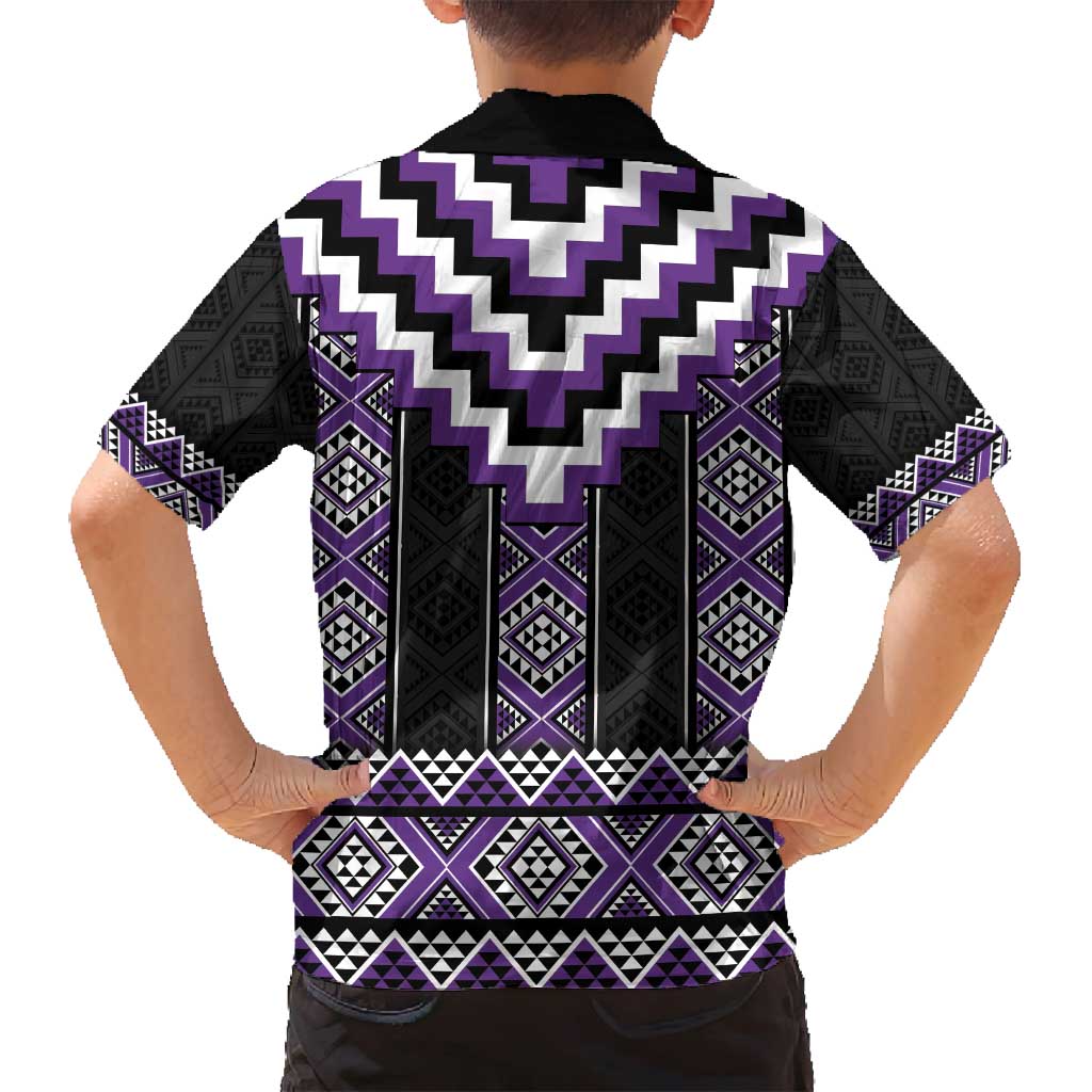 Purple Taniko Pattern Aotearoa Family Matching Puletasi and Hawaiian Shirt Niho Taniwha Mix Poutama LT14 - Polynesian Pride