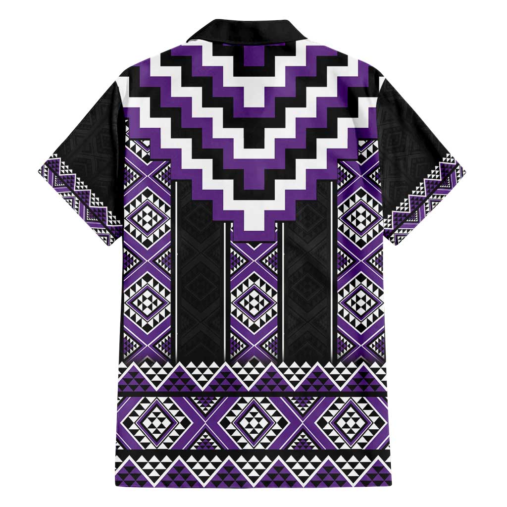 Purple Taniko Pattern Aotearoa Family Matching Short Sleeve Bodycon Dress and Hawaiian Shirt Niho Taniwha Mix Poutama LT14 - Polynesian Pride