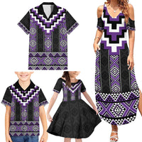 Purple Taniko Pattern Aotearoa Family Matching Summer Maxi Dress and Hawaiian Shirt Niho Taniwha Mix Poutama LT14 - Polynesian Pride