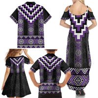 Purple Taniko Pattern Aotearoa Family Matching Summer Maxi Dress and Hawaiian Shirt Niho Taniwha Mix Poutama LT14 - Polynesian Pride