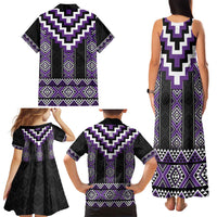 Purple Taniko Pattern Aotearoa Family Matching Tank Maxi Dress and Hawaiian Shirt Niho Taniwha Mix Poutama LT14 - Polynesian Pride