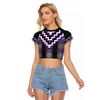 Purple Taniko Pattern Aotearoa Raglan Cropped T Shirt Niho Taniwha Mix Poutama LT14 Female Purple - Polynesian Pride