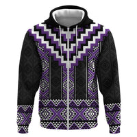 Purple Taniko Pattern Aotearoa Zip Hoodie Niho Taniwha Mix Poutama LT14 Zip Hoodie Purple - Polynesian Pride
