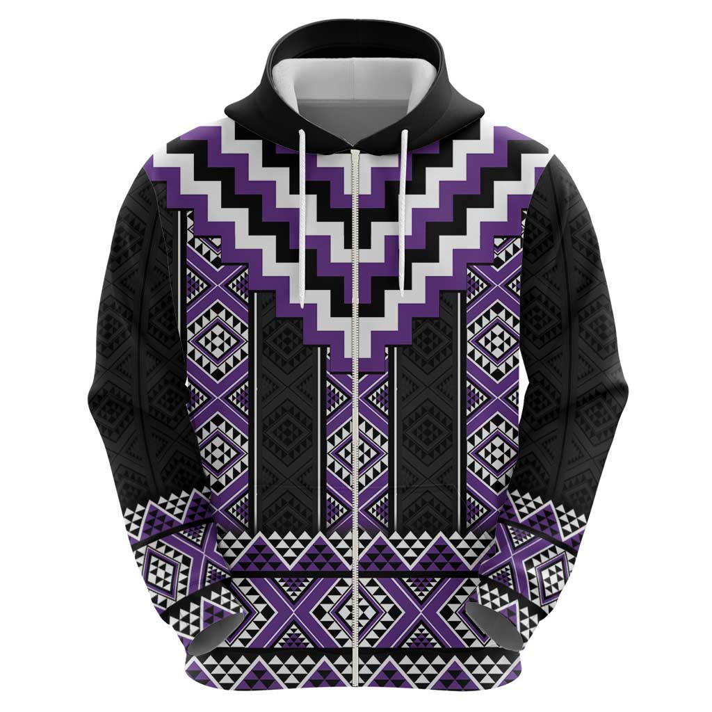 Purple Taniko Pattern Aotearoa Zip Hoodie Niho Taniwha Mix Poutama LT14 - Polynesian Pride