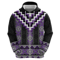 Purple Taniko Pattern Aotearoa Zip Hoodie Niho Taniwha Mix Poutama LT14 - Polynesian Pride
