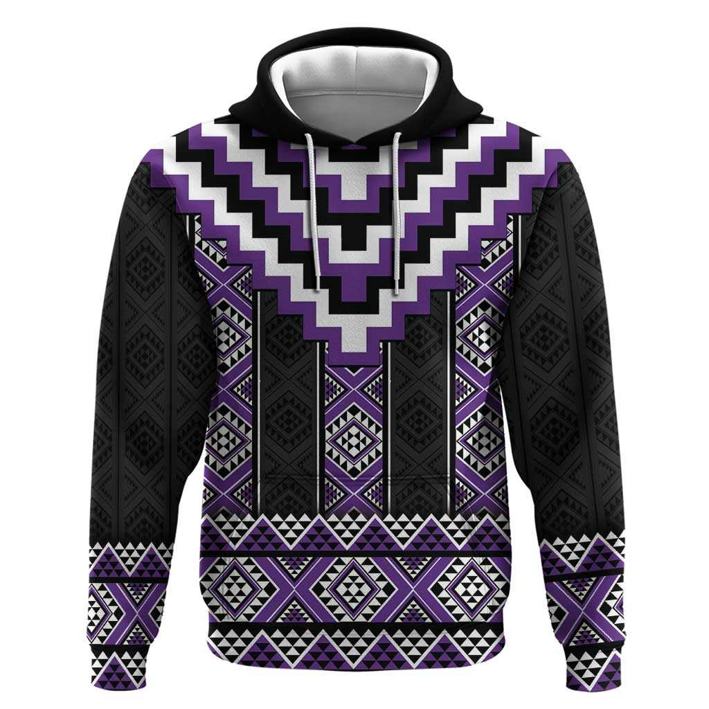 Purple Taniko Pattern Aotearoa Zip Hoodie Niho Taniwha Mix Poutama LT14 Pullover Hoodie Purple - Polynesian Pride
