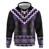 Purple Taniko Pattern Aotearoa Zip Hoodie Niho Taniwha Mix Poutama LT14 Pullover Hoodie Purple - Polynesian Pride