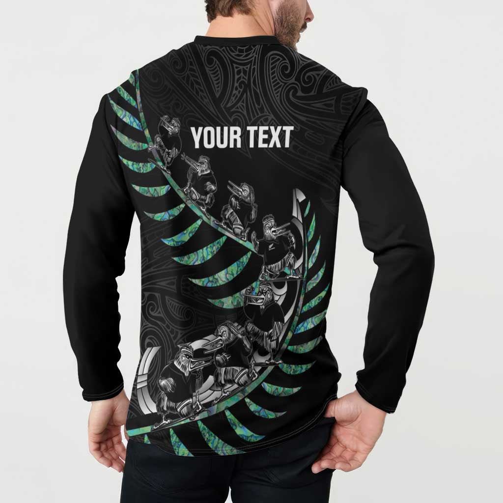 Custom New Zealand Silver Fern Rugby Button Sweatshirt Aotearoa Kiwi Maori Pattern
