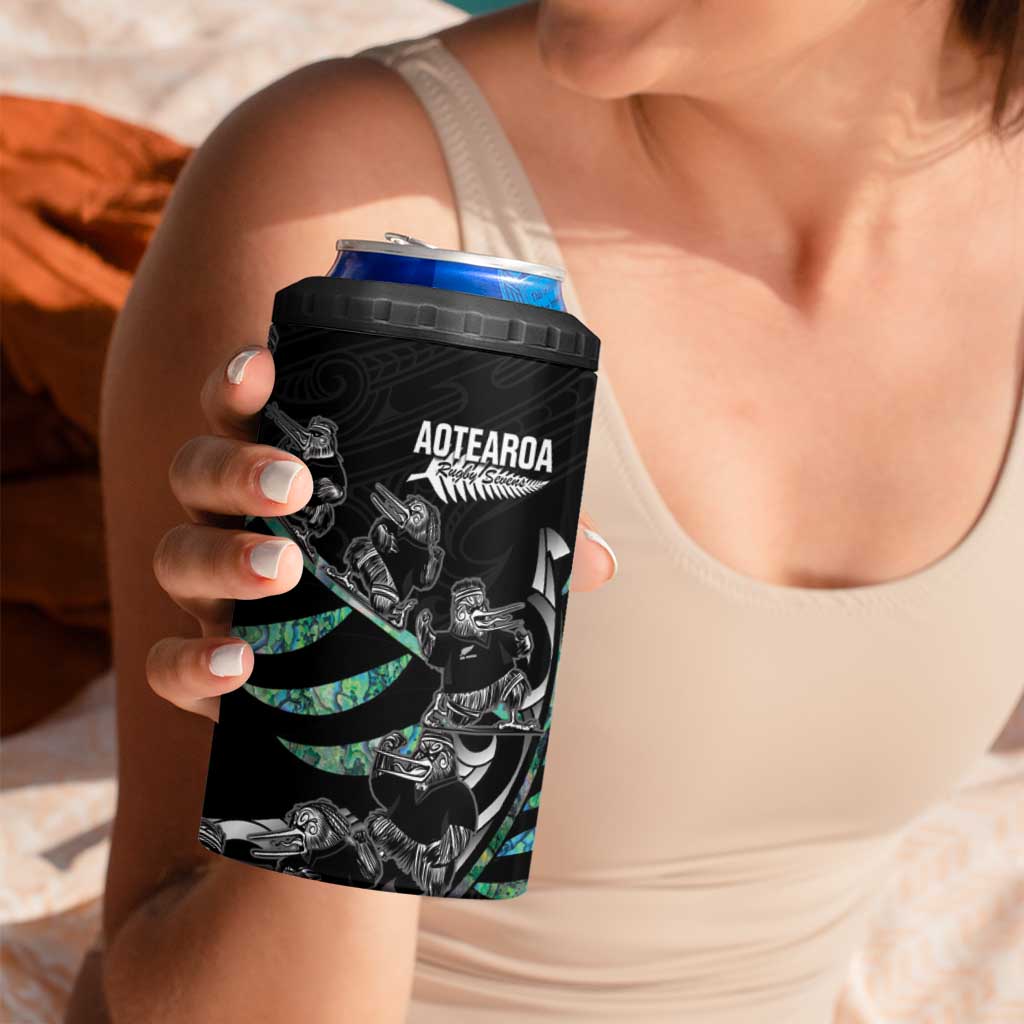 Custom New Zealand Silver Fern Rugby 4 in 1 Can Cooler Tumbler Aotearoa Kiwi Maori Pattern LT14 - Polynesian Pride