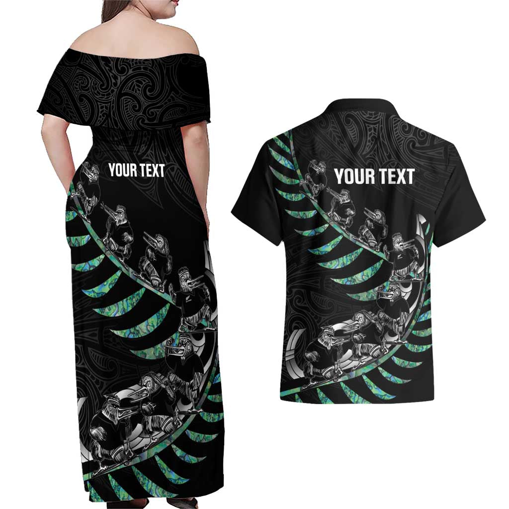 Custom New Zealand Silver Fern Rugby Couples Matching Off Shoulder Maxi Dress and Hawaiian Shirt Aotearoa Kiwi Maori Pattern LT14 - Polynesian Pride
