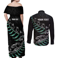 Custom New Zealand Silver Fern Rugby Couples Matching Off Shoulder Maxi Dress and Long Sleeve Button Shirt Aotearoa Kiwi Maori Pattern LT14 - Polynesian Pride
