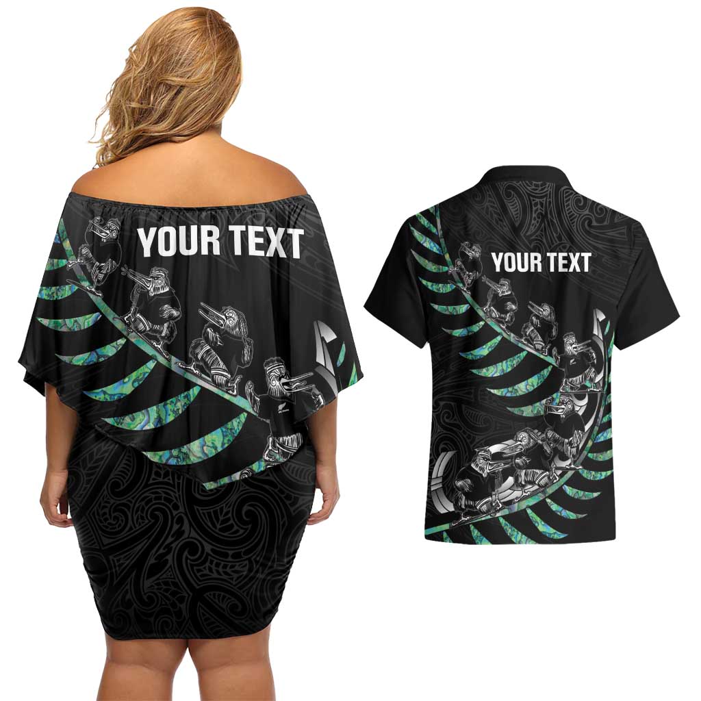 Custom New Zealand Silver Fern Rugby Couples Matching Off Shoulder Short Dress and Hawaiian Shirt Aotearoa Kiwi Maori Pattern LT14 - Polynesian Pride
