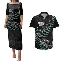 Custom New Zealand Silver Fern Rugby Couples Matching Puletasi and Hawaiian Shirt Aotearoa Kiwi Maori Pattern LT14 Black - Polynesian Pride
