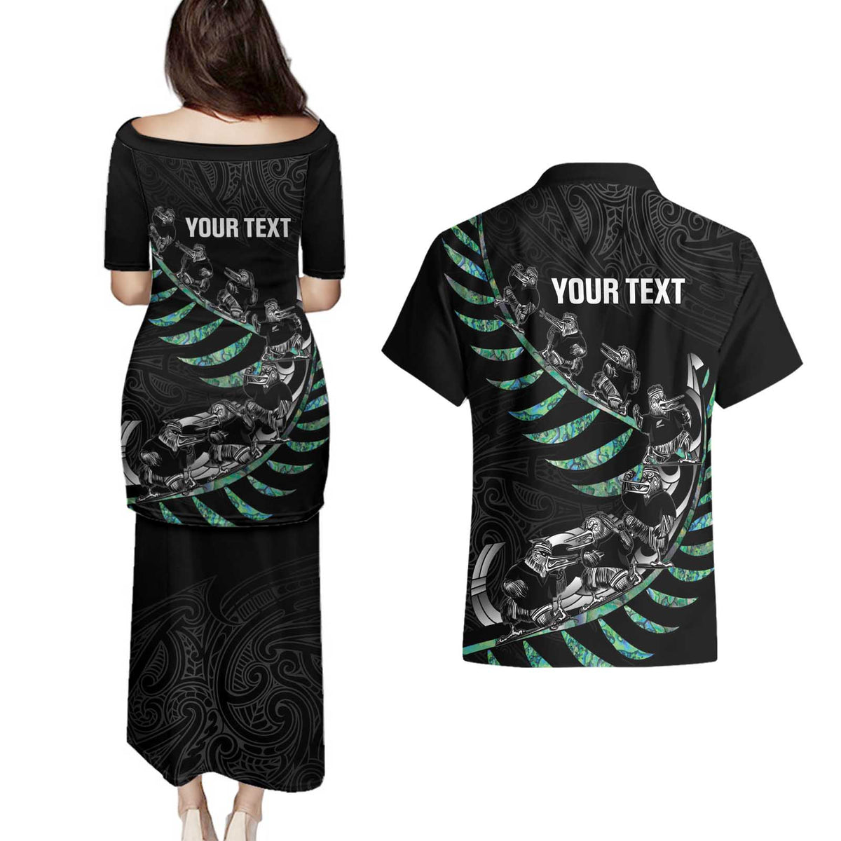 Custom New Zealand Silver Fern Rugby Couples Matching Puletasi and Hawaiian Shirt Aotearoa Kiwi Maori Pattern LT14 - Polynesian Pride