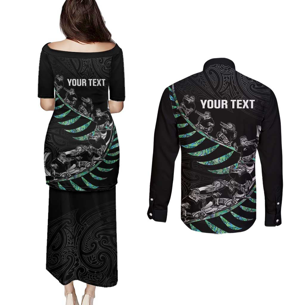 Custom New Zealand Silver Fern Rugby Couples Matching Puletasi and Long Sleeve Button Shirt Aotearoa Kiwi Maori Pattern LT14 - Polynesian Pride