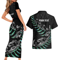 Custom New Zealand Silver Fern Rugby Couples Matching Short Sleeve Bodycon Dress and Hawaiian Shirt Aotearoa Kiwi Maori Pattern LT14 - Polynesian Pride