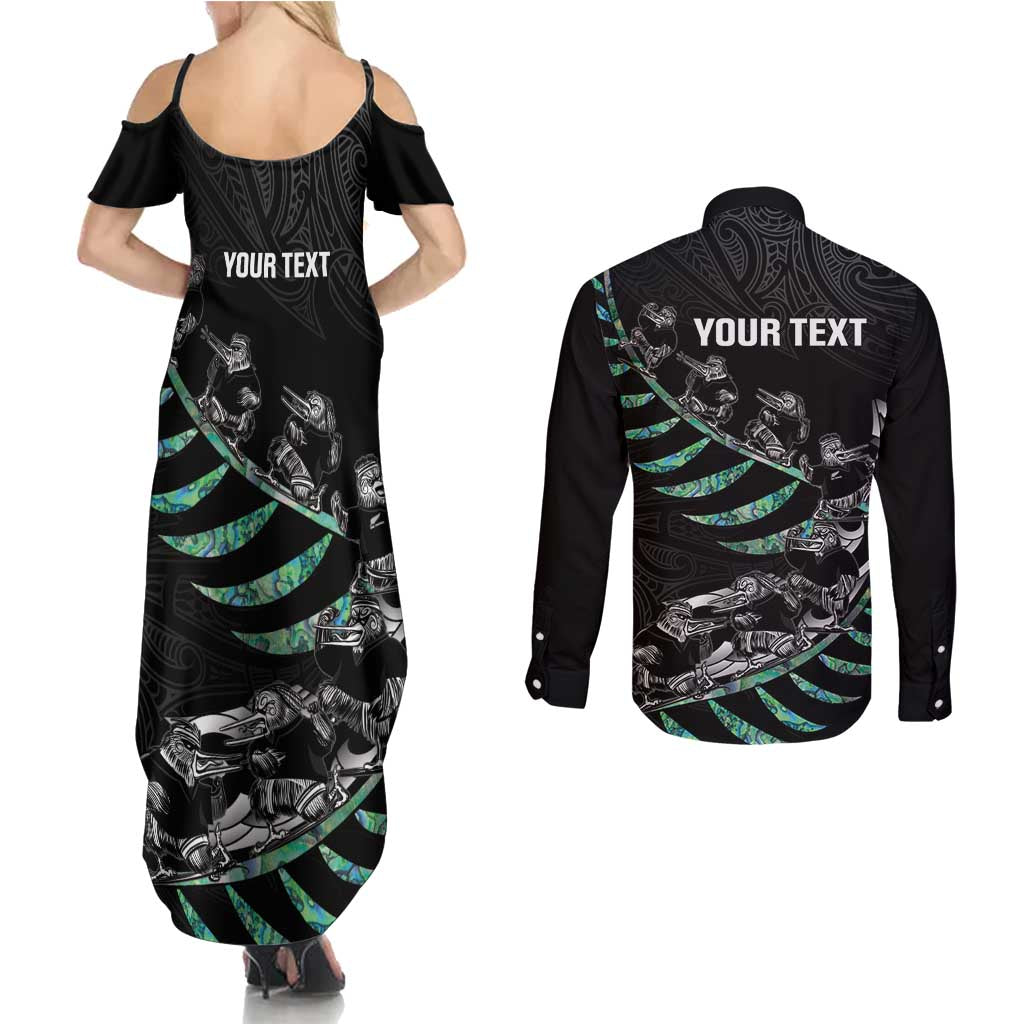 Custom New Zealand Silver Fern Rugby Couples Matching Summer Maxi Dress and Long Sleeve Button Shirt Aotearoa Kiwi Maori Pattern LT14 - Polynesian Pride