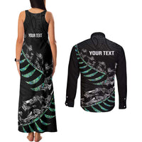Custom New Zealand Silver Fern Rugby Couples Matching Tank Maxi Dress and Long Sleeve Button Shirt Aotearoa Kiwi Maori Pattern LT14 - Polynesian Pride
