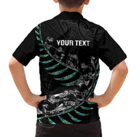 Custom New Zealand Silver Fern Rugby Family Matching Off The Shoulder Long Sleeve Dress and Hawaiian Shirt Aotearoa Kiwi Maori Pattern LT14 - Polynesian Pride