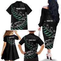 Custom New Zealand Silver Fern Rugby Family Matching Off The Shoulder Long Sleeve Dress and Hawaiian Shirt Aotearoa Kiwi Maori Pattern LT14 - Polynesian Pride