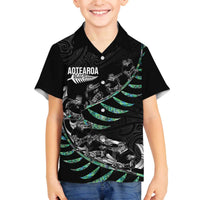Custom New Zealand Silver Fern Rugby Family Matching Off The Shoulder Long Sleeve Dress and Hawaiian Shirt Aotearoa Kiwi Maori Pattern LT14 Son's Shirt Black - Polynesian Pride