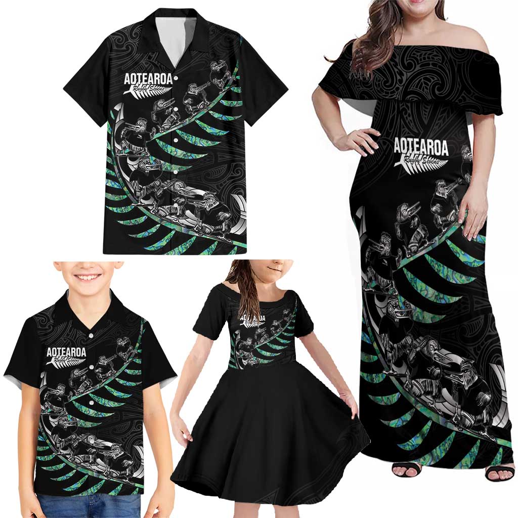 Custom New Zealand Silver Fern Rugby Family Matching Off Shoulder Maxi Dress and Hawaiian Shirt Aotearoa Kiwi Maori Pattern LT14 - Polynesian Pride