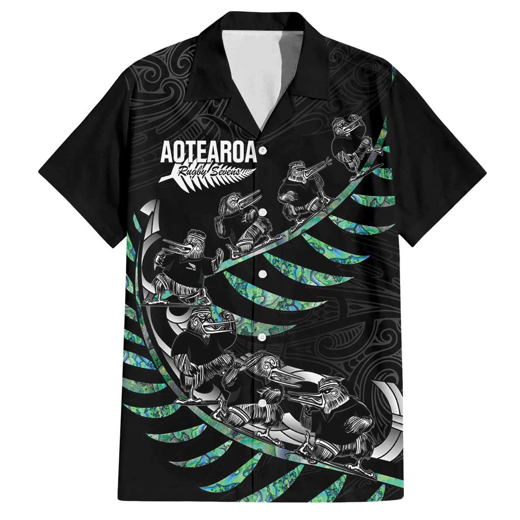 Custom New Zealand Silver Fern Rugby Family Matching Off Shoulder Maxi Dress and Hawaiian Shirt Aotearoa Kiwi Maori Pattern LT14 Dad's Shirt - Short Sleeve Black - Polynesian Pride