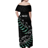 Custom New Zealand Silver Fern Rugby Family Matching Off Shoulder Maxi Dress and Hawaiian Shirt Aotearoa Kiwi Maori Pattern LT14 - Polynesian Pride
