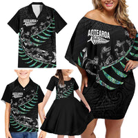 Custom New Zealand Silver Fern Rugby Family Matching Off Shoulder Short Dress and Hawaiian Shirt Aotearoa Kiwi Maori Pattern LT14 - Polynesian Pride