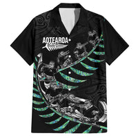 Custom New Zealand Silver Fern Rugby Family Matching Off Shoulder Short Dress and Hawaiian Shirt Aotearoa Kiwi Maori Pattern LT14 Dad's Shirt - Short Sleeve Black - Polynesian Pride