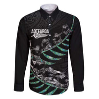 Custom New Zealand Silver Fern Rugby Family Matching Puletasi and Hawaiian Shirt Aotearoa Kiwi Maori Pattern LT14 Dad's Shirt - Long Sleeve Black - Polynesian Pride