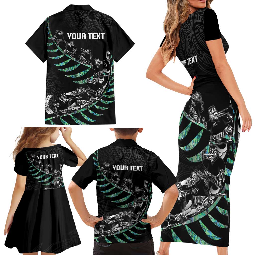 Custom New Zealand Silver Fern Rugby Family Matching Short Sleeve Bodycon Dress and Hawaiian Shirt Aotearoa Kiwi Maori Pattern LT14 - Polynesian Pride