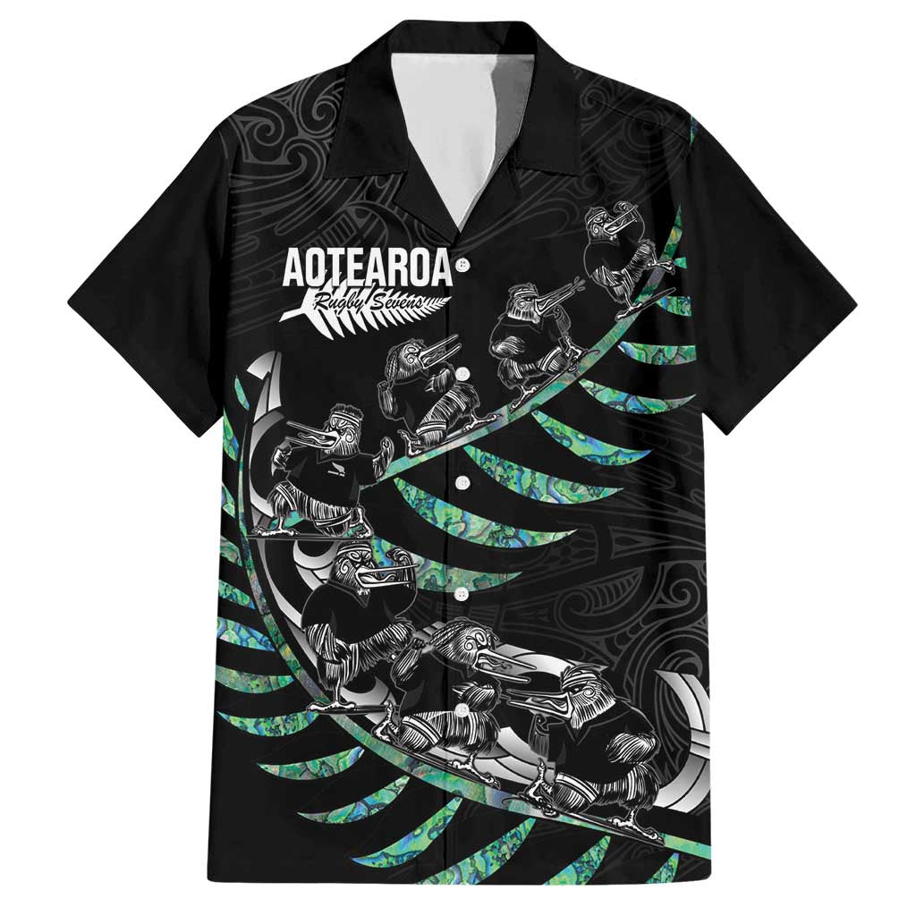 Custom New Zealand Silver Fern Rugby Family Matching Short Sleeve Bodycon Dress and Hawaiian Shirt Aotearoa Kiwi Maori Pattern LT14 Dad's Shirt - Short Sleeve Black - Polynesian Pride