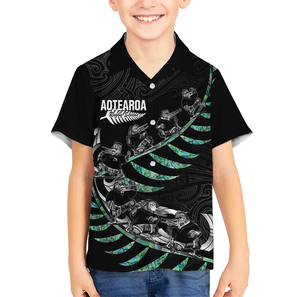 Custom New Zealand Silver Fern Rugby Kid Hawaiian Shirt Aotearoa Kiwi Maori Pattern LT14 Kid Black - Polynesian Pride