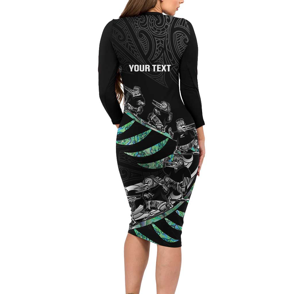 Custom New Zealand Silver Fern Rugby Long Sleeve Bodycon Dress Aotearoa Kiwi Maori Pattern LT14 - Polynesian Pride