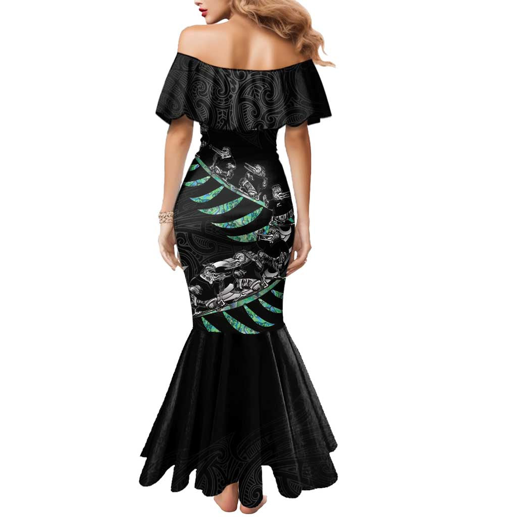 Custom New Zealand Silver Fern Rugby Mermaid Dress Aotearoa Kiwi Maori Pattern LT14 - Polynesian Pride